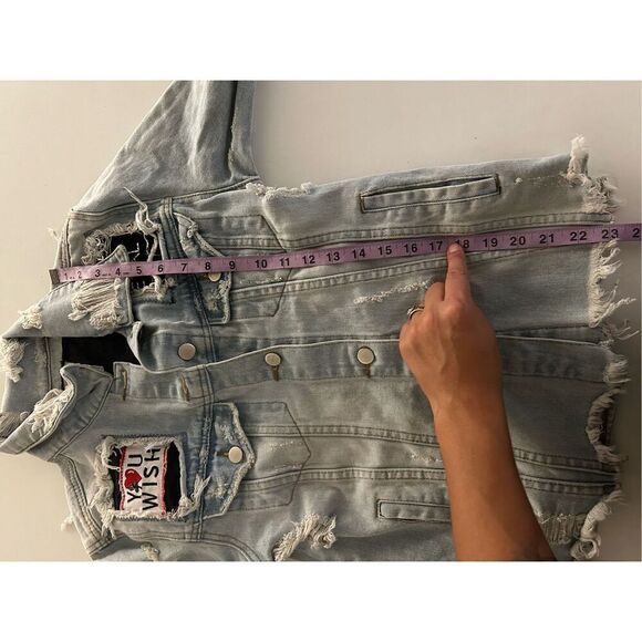 UNIF Light Wash Denim Jacket Size M You Wish For Never Retro Punk Princess - Picture 10 of 10